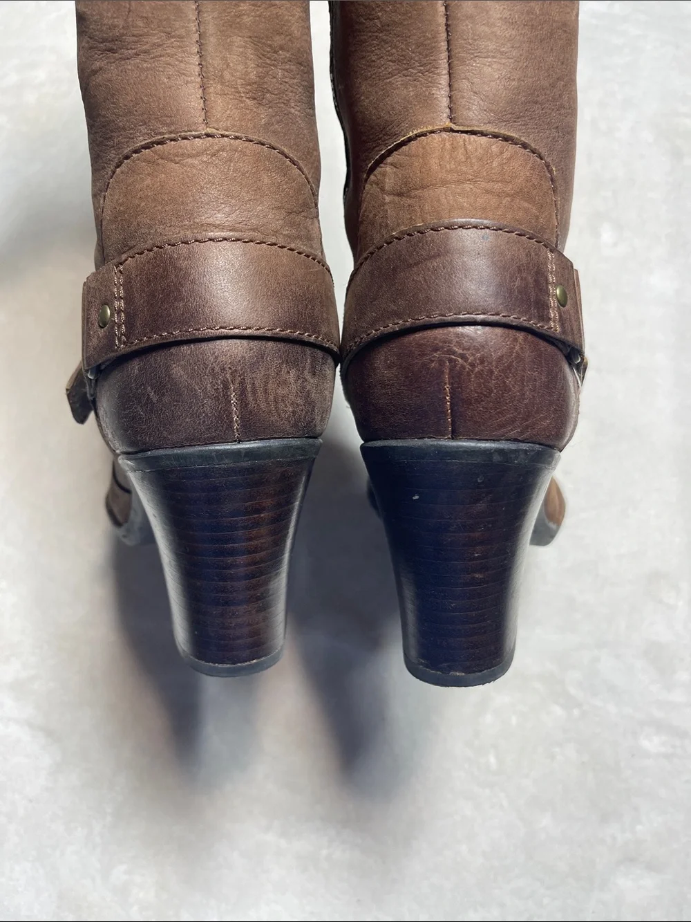 Born Natasha Brown Leather Knee-High Buckle Heel Riding Boots Size 8.5